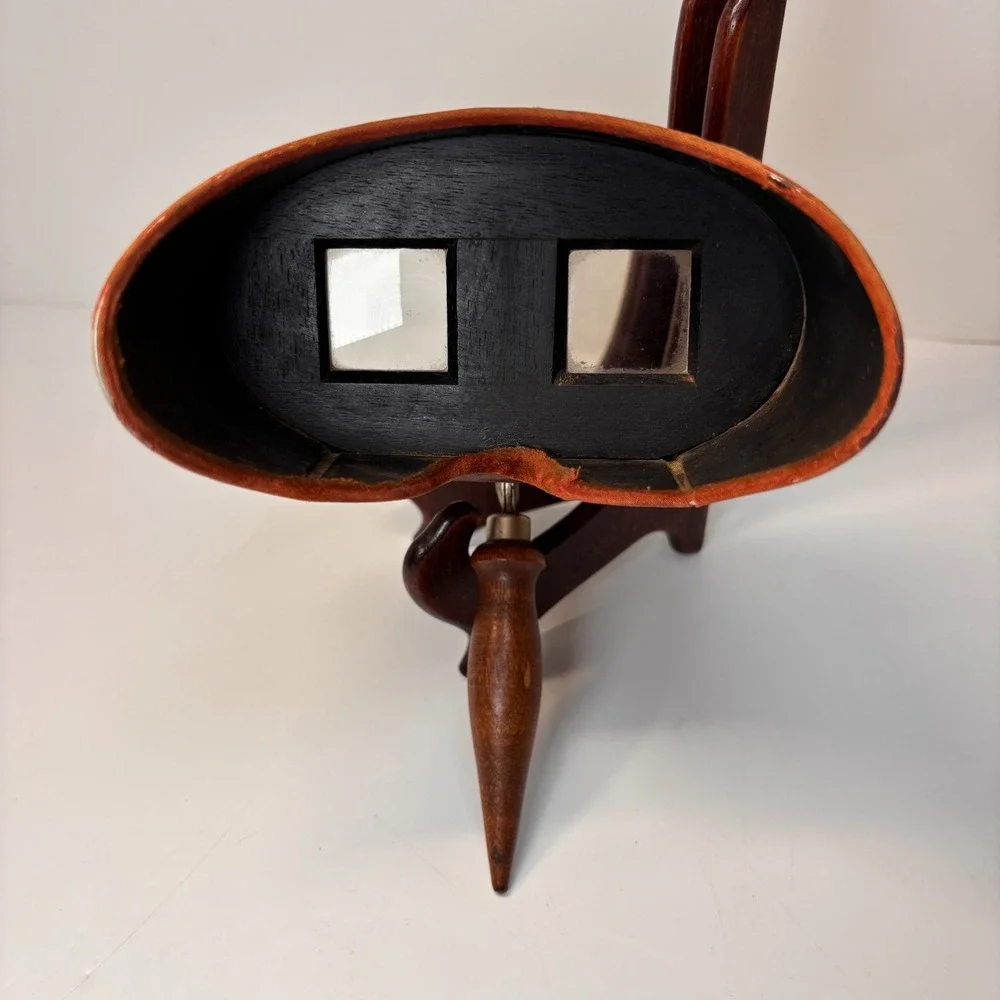 Antique Stereoscope‎ With Wooden Handle & Metal Hood 12